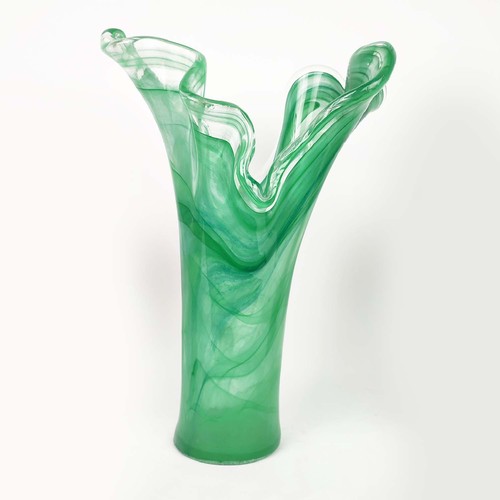 436 - MURANO STYLE VASES, a collection of four, 3 in 1 shade of green and 1 in another, 42.5cm H at talles... 