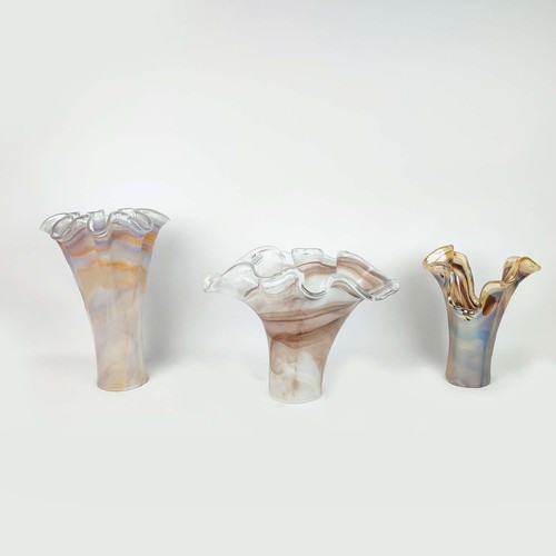 437 - MURANO STYLE GLASS VASES, a collection of three differing, 40.5cm H at tallest approx. (3)