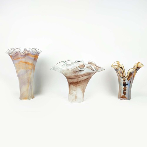 437 - MURANO STYLE GLASS VASES, a collection of three differing, 40.5cm H at tallest approx. (3)