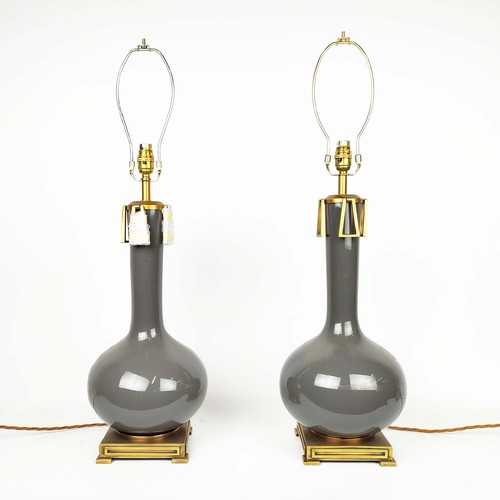 452 - TABLE LAMPS, a near pair, dark grey glazed ceramic and gilt metal, 59.5cm H at tallest not including... 