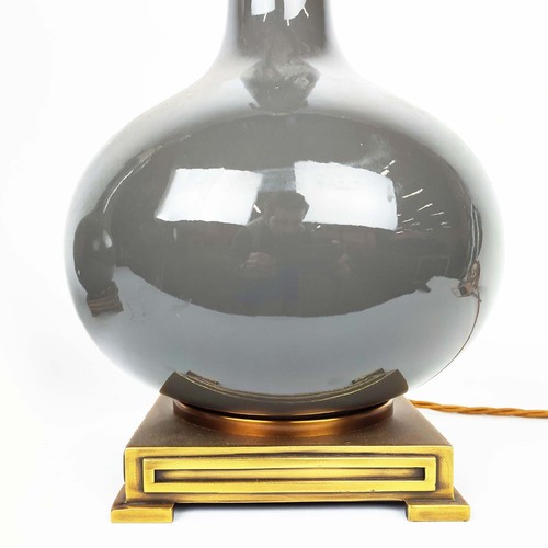 453 - TABLE LAMP, dark grey glazed ceramic and gilt metal, 59cm H approx. (sold as seen)