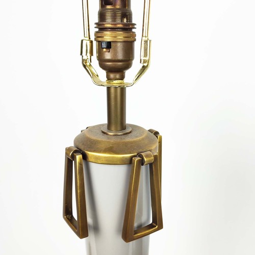 451 - TABLE LAMPS, a near pair, light grey glazed ceramic and gilt metal, 59.5cm H at tallest not includin... 