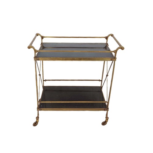 441 - COCKTAIL TROLLEY, 1960's French style, gilt metal, stone top and under tier, 82cm x 46cm x 89cm. (fa... 