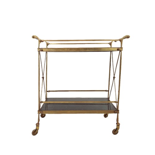 441 - COCKTAIL TROLLEY, 1960's French style, gilt metal, stone top and under tier, 82cm x 46cm x 89cm. (fa... 