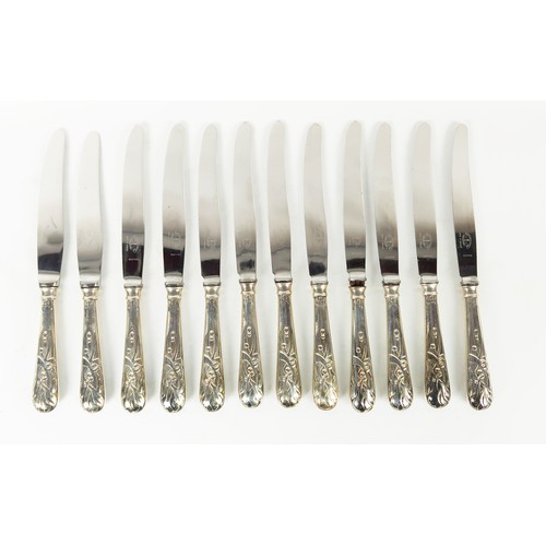 14 - COLLECTION OF DANISH SILVER FLATWARE, by Heimburger, .800 in the Art Nouveau 'mistletoe' pattern twe... 