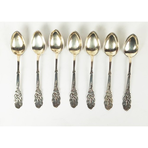 14 - COLLECTION OF DANISH SILVER FLATWARE, by Heimburger, .800 in the Art Nouveau 'mistletoe' pattern twe... 