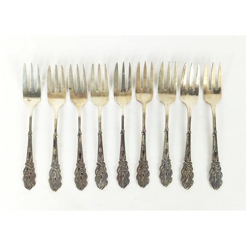 14 - COLLECTION OF DANISH SILVER FLATWARE, by Heimburger, .800 in the Art Nouveau 'mistletoe' pattern twe... 