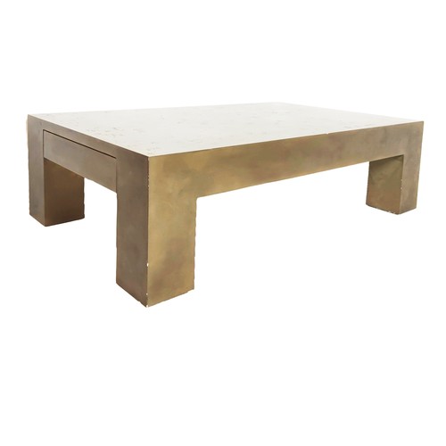 443 - LOW TABLE, faux bronze finish with two drawers, 140cm x 80cm x 46cm.