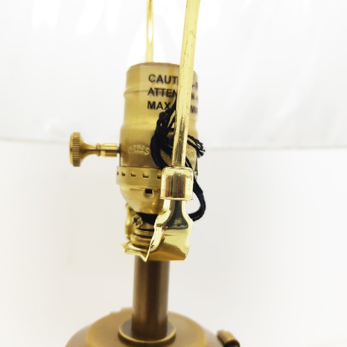 454 - TABLE LAMP, lemon yellow glazed ceramic and gilt metal, with shade, 85.5cm H approx. (sold as seen)