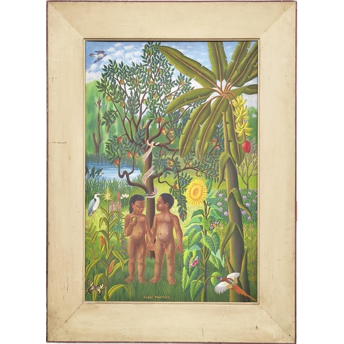 28A - COQUE MARTINEZ (Spanish 1926-2009), 'Adam and Eve', oil on canvas, 90cm x 59cm, framed.