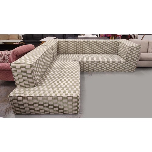 96 - CORNER SOFA, Bespoke handmade, upholstered in Fermoie fabric, 285cm x 285cm x 83.5cm approx.