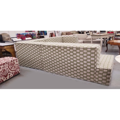 96 - CORNER SOFA, Bespoke handmade, upholstered in Fermoie fabric, 285cm x 285cm x 83.5cm approx.