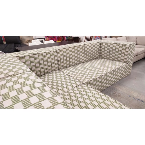 96 - CORNER SOFA, Bespoke handmade, upholstered in Fermoie fabric, 285cm x 285cm x 83.5cm approx.