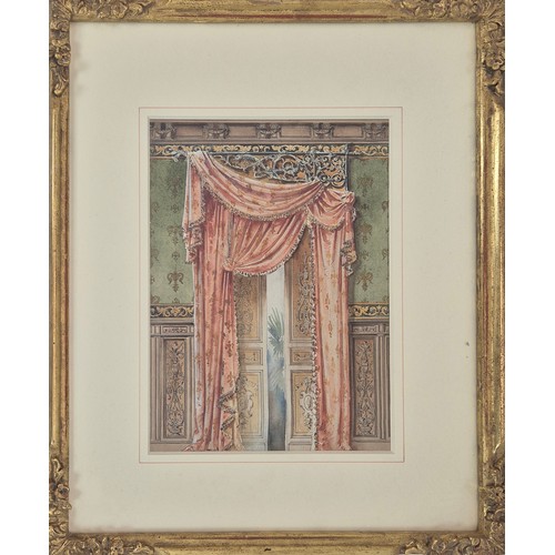 28 - INTERIOR DESIGN WATERCOLOURS, a pair, 29cm x 20cm, gilt framed.