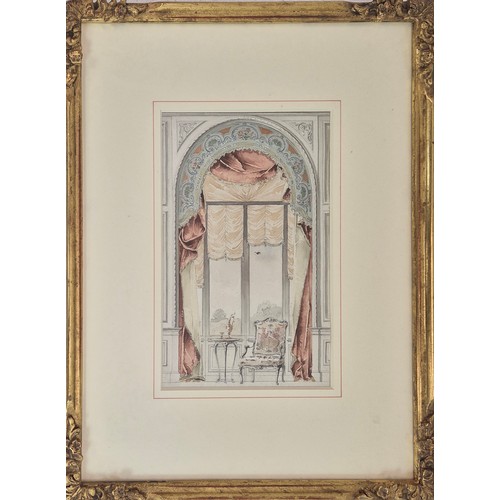 28 - INTERIOR DESIGN WATERCOLOURS, a pair, 29cm x 20cm, gilt framed.