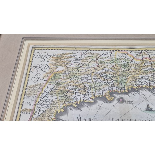 37 - REPUBLIC OF GENOA MAP, hand coloured, 31cm x 39m, framed.