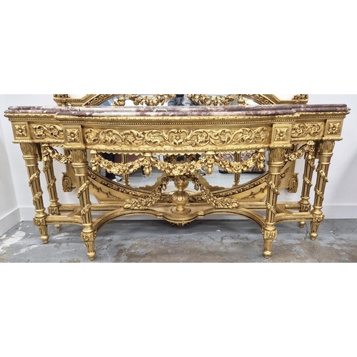 432 - CONSOLE TABLE AND MIRROR, Regency style, gilt painted, stone top, console 203cm x 61cm x 91cm approx... 