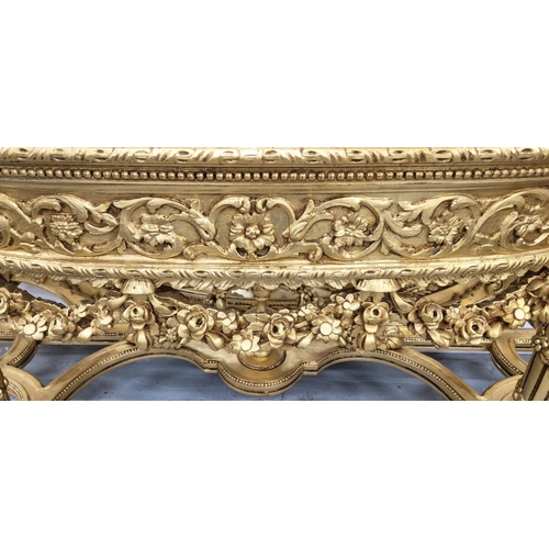 432 - CONSOLE TABLE AND MIRROR, Regency style, gilt painted, stone top, console 203cm x 61cm x 91cm approx... 