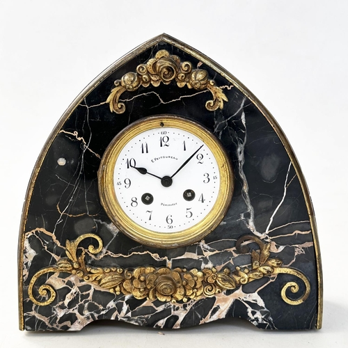 541 - ART DECO TIMEPIECE, early 20th century French Art Deco sienna marble arch form French 8 day movement... 