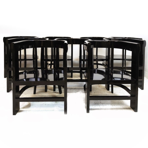 491 - AURA LONDON DINING CHAIRS, a set of ten, black lacquered, 88cm H approx. (10)