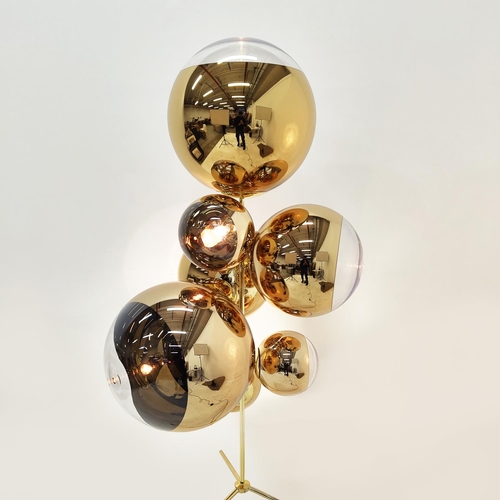 309 - TOM DIXON MIRROR BALL STAND CHANDELIER, gold, 180cm H approx.