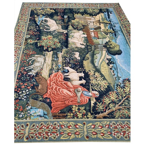 187A - FRENCH MEDIEVAL DESIGN TAPESTRY, 224cm x 178cm.