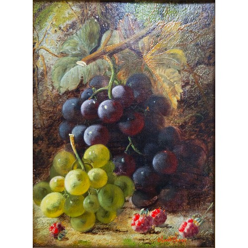 61 - OLIVER CLARE (BRITISH 1853-1927), STILL LIFE WITH GRAPES AND RASPBERRYS, oil on canvas, signed lower... 