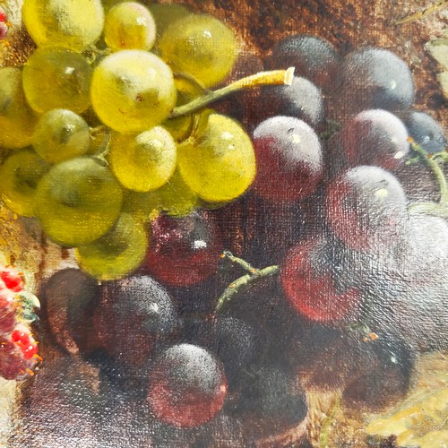 61 - OLIVER CLARE (BRITISH 1853-1927), STILL LIFE WITH GRAPES AND RASPBERRYS, oil on canvas, signed lower... 