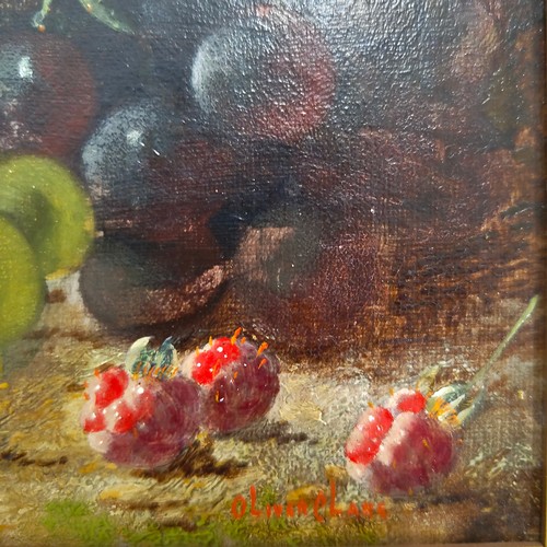 61 - OLIVER CLARE (BRITISH 1853-1927), STILL LIFE WITH GRAPES AND RASPBERRYS, oil on canvas, signed lower... 