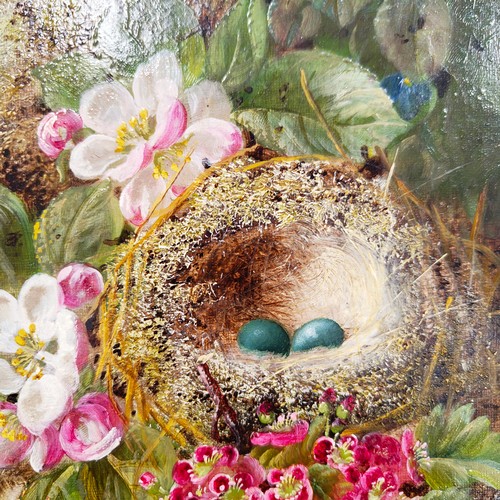 62 - OLIVER CLARE (BRITISH 1853-1927), EGGS IN A NEST WITH FLOWERS, oil on canvas, signed lower right, 19... 