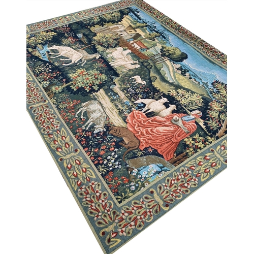 187A - FRENCH MEDIEVAL DESIGN TAPESTRY, 224cm x 178cm.