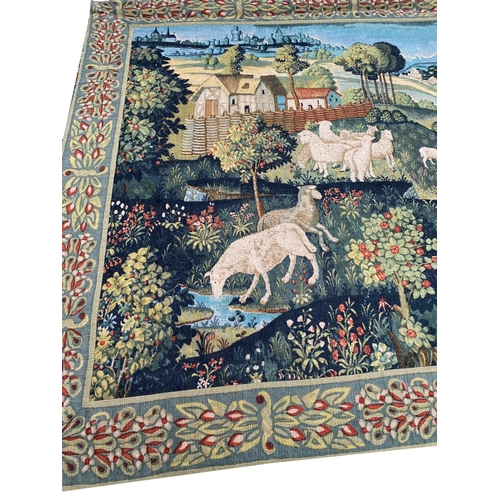 187A - FRENCH MEDIEVAL DESIGN TAPESTRY, 224cm x 178cm.