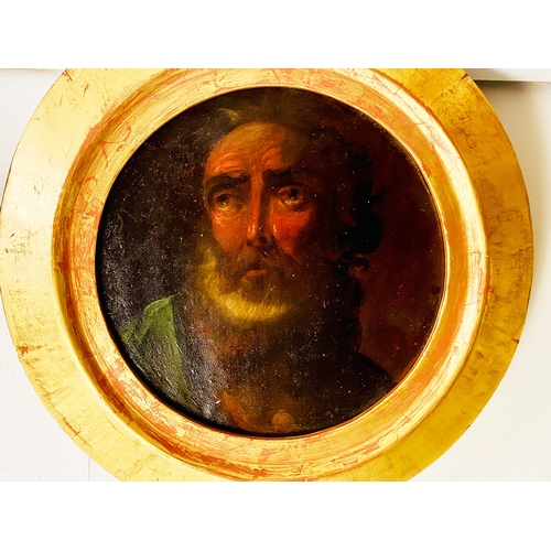 68 - 19TH CENTURY PORTRAITS, a pair, oil on canvas in circular gilt frames, 49cm H x 49cm W. (2)