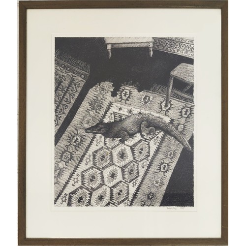 103 - ANNIE RAE (20th century British), 'Crocodile and Kilim', pencil, signed and dated 1989, 46cm x 38cm,... 