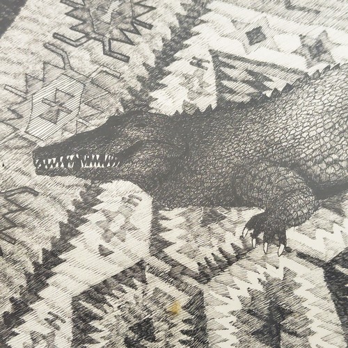 103 - ANNIE RAE (20th century British), 'Crocodile and Kilim', pencil, signed and dated 1989, 46cm x 38cm,... 