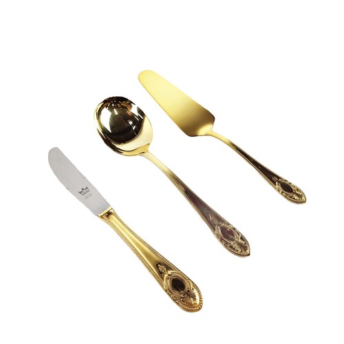 5A - CUTLERY SERVICE, 24ct gold plated, ten place setting with serving pieces, in fitted attache case.