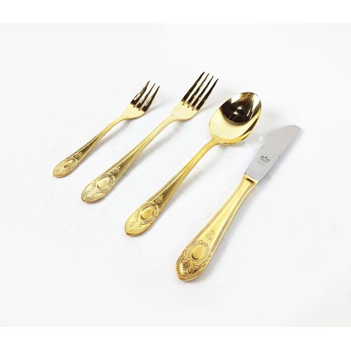 5A - CUTLERY SERVICE, 24ct gold plated, ten place setting with serving pieces, in fitted attache case.