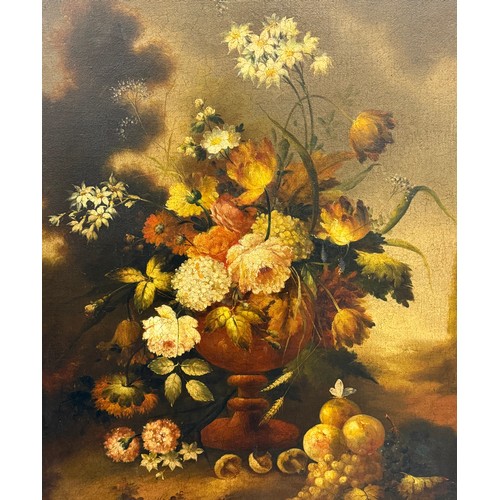 70 - 18TH CENTURY DUTCH MANNER, 'Still Life with Vases, Flowers and Fruits', a pair of oils on canvas, 90... 