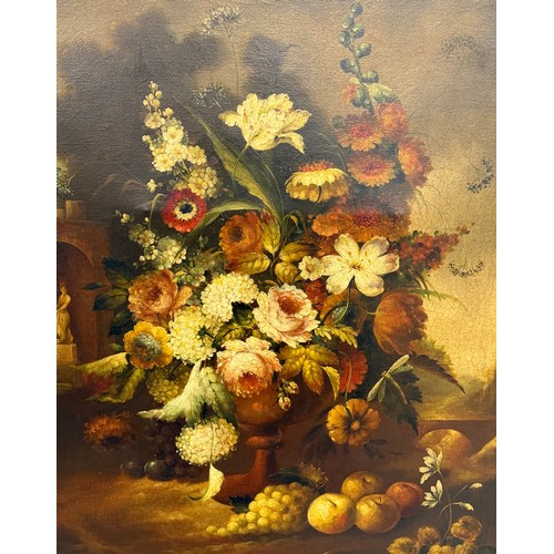 70 - 18TH CENTURY DUTCH MANNER, 'Still Life with Vases, Flowers and Fruits', a pair of oils on canvas, 90... 