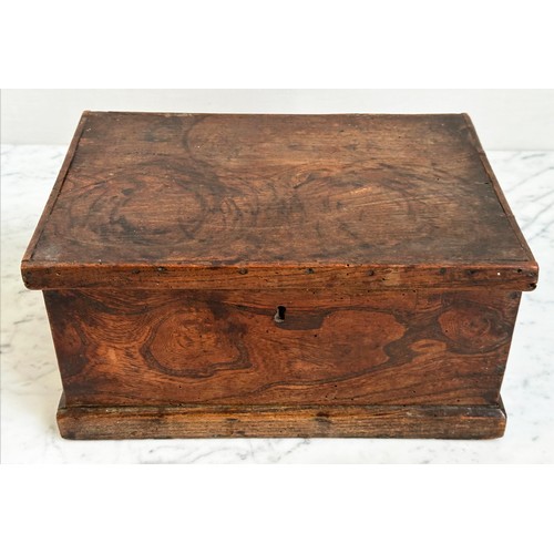 241 - ELM BOX, early 19th century English with rising lid, 34cm W x 23cm D x 17cm H.