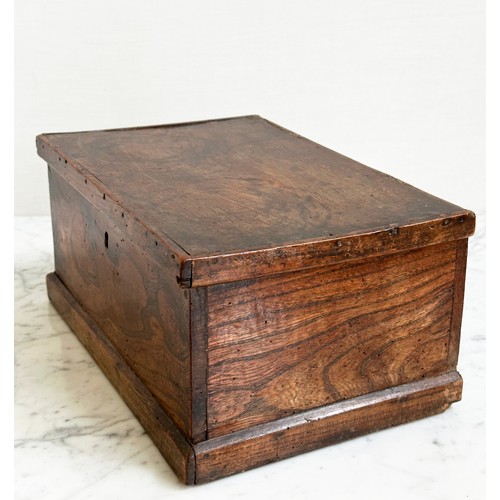 241 - ELM BOX, early 19th century English with rising lid, 34cm W x 23cm D x 17cm H.