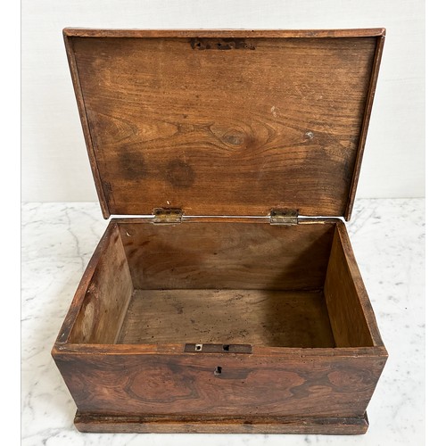 241 - ELM BOX, early 19th century English with rising lid, 34cm W x 23cm D x 17cm H.