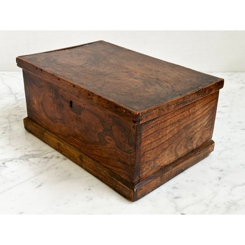 241 - ELM BOX, early 19th century English with rising lid, 34cm W x 23cm D x 17cm H.