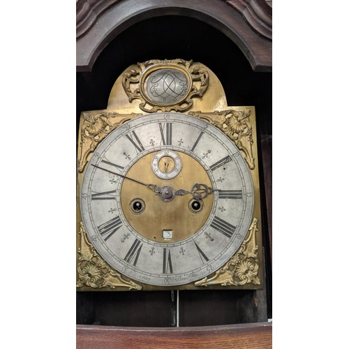 273A - LONGCASE CLOCK, 18th century Flemish, eight day movement, silvered chapter dial, inscribed Wouman Th... 