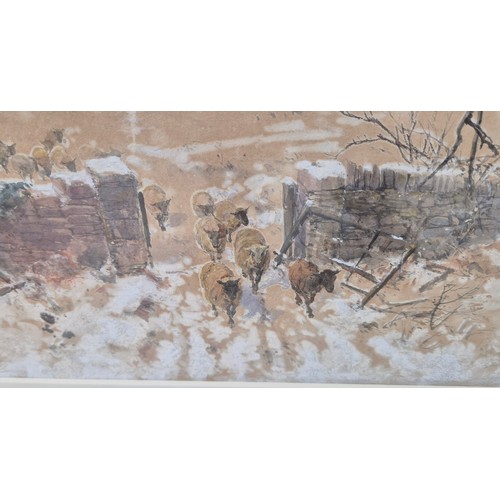 99 - CHARLES BRANWHITE (1817-1880), 'Hill Farm in Winter', watercolour, 40cm x 74cm, signed, framed.