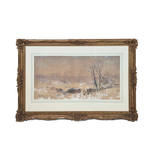 99 - CHARLES BRANWHITE (1817-1880), 'Hill Farm in Winter', watercolour, 40cm x 74cm, signed, framed.