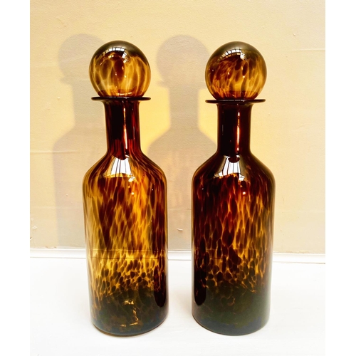 466 - DECANTERS, a pair, Murano style tortoiseshell glass, 53cm H x 14cm W x 14cm D. (2)