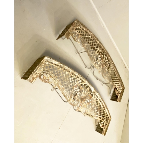 468 - PELMETS, a pair, Regency inspired style, pierced metal, 32cm H x 100cm W x 12cm D. (2)