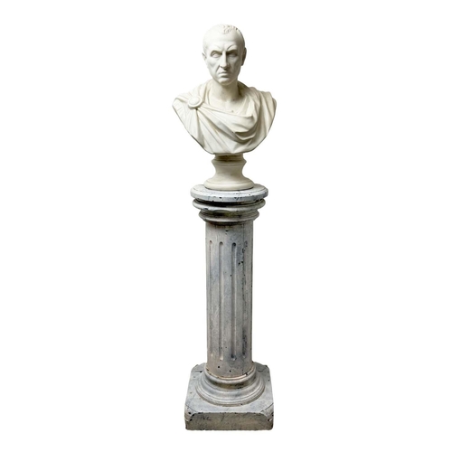 1 - BUST OF JULIUS CAESAR, 20th century plaster on a 19th century faux marble painted stand, bust 60cm H... 