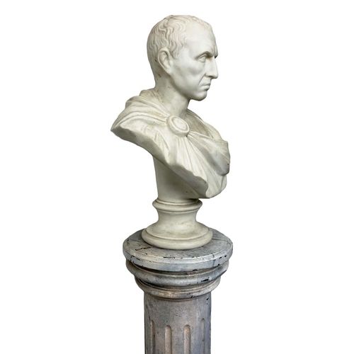 1 - BUST OF JULIUS CAESAR, 20th century plaster on a 19th century faux marble painted stand, bust 60cm H... 